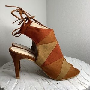 NINE WEST “HIGH HEEL GD” PEEP TOE TIE UP HEELS SIZE 5.5